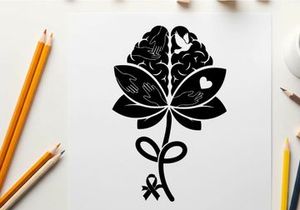 floral emblem with ribbon vector illustration