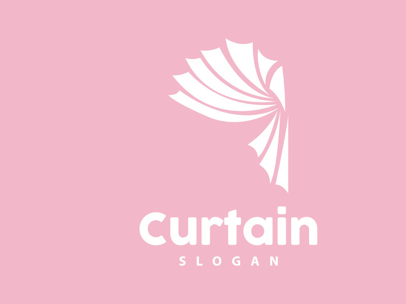 Curtain Logo, Home Interior Simple Design, Furniture Window Curtain Vector, Illustration Symbol Icon