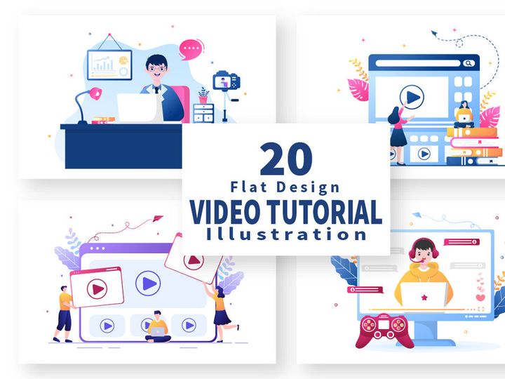 20 Video Tutorials Background Vector Illustration