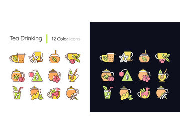 Tea drinking related light and dark theme RGB color icons set preview picture