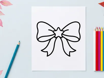 Ícone de laço de Natal com estrela no centro, ilustração vetorial de traço preto simples.