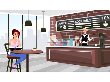 Coffee shop visitor sitting at table flat vector illustration preview picture