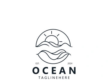 Minimalist ocean logo design with a round shape, ocean beach, sea water, simple, unique and modern preview picture