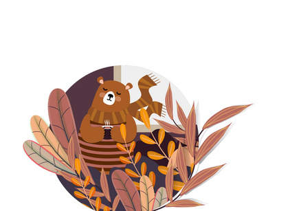 Set of different animals with autumn season background.