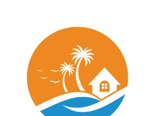Minimalist icon sunset beach house logo design template