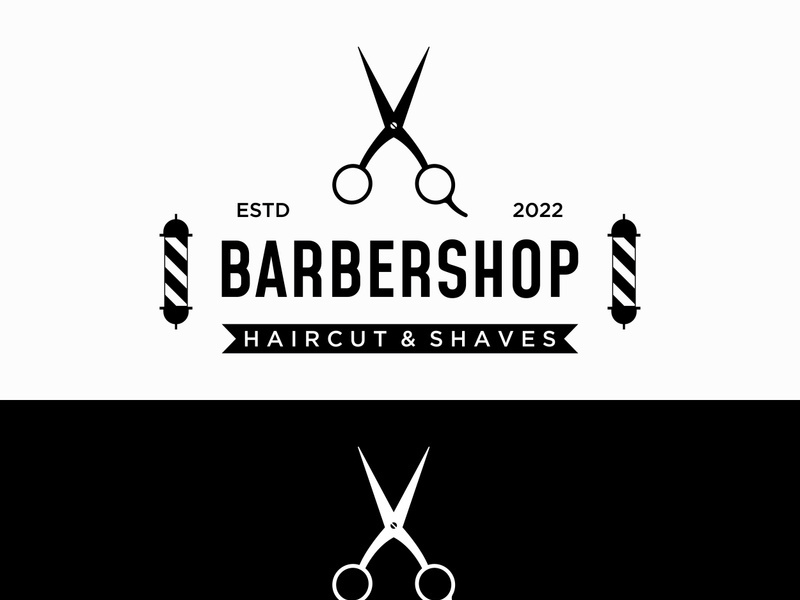 Barbershop logo in vintage style with the concept of scissors, razor and other tools.Logo for business, salon, label and barbershop.
