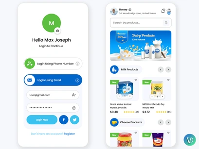 Buy Dairy Food Products Online Mobile App UI Kit