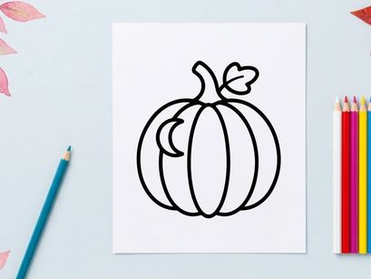 Hand-drawn Halloween pumpkin illustration. Classic jack-o-lantern doodle with playful vine details for festive designs.