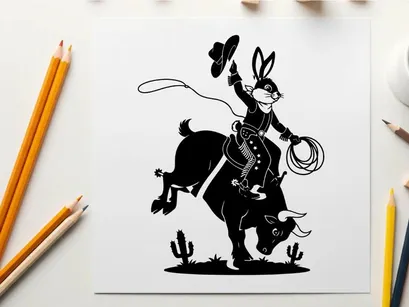 Rabbit rodeo rider silhouette western cowboy cartoon character