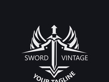 Sword vintage logo design. illustration sword element, can be used as logotype, icon, template coat of arms concept