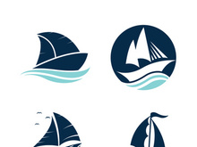 Sailboat boat on sea ocean wave with logo design simple ship