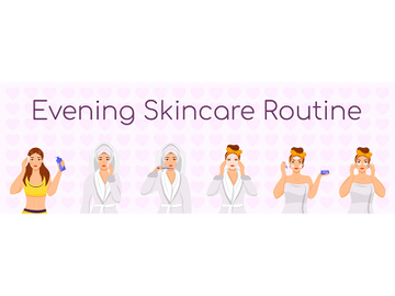 Evening skincare routine flat color vector characters set preview picture
