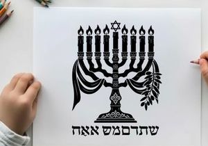 Hanukkah menorah silhouette with hebrew text and star of david