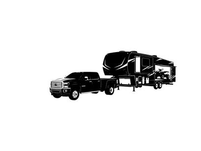 Silhouette of a pickup truck towing a large rv