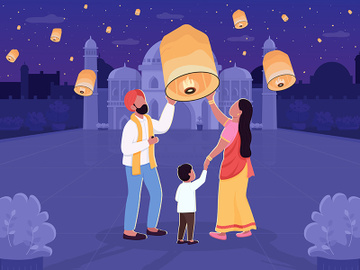 Indian lantern festival flat color vector illustration preview picture