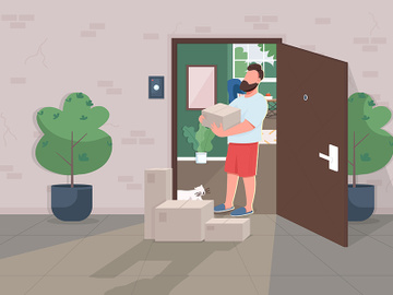 Contactless delivery during lockdown flat color vector illustration preview picture