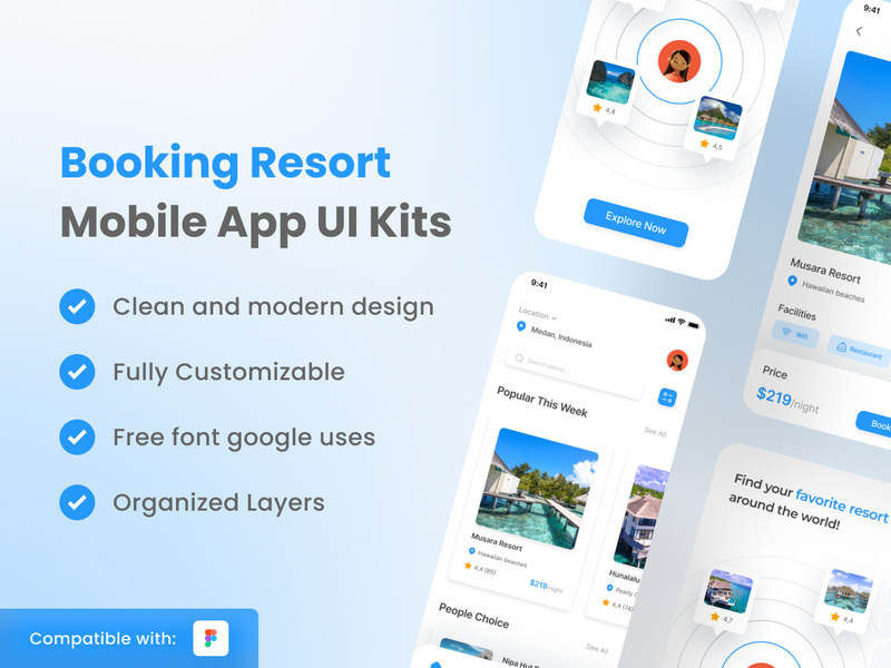 Booking Resort Mobile App UI Kits