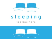 Bed and sleep logo creative design, with pillow,zzz, clock, moon and stars.