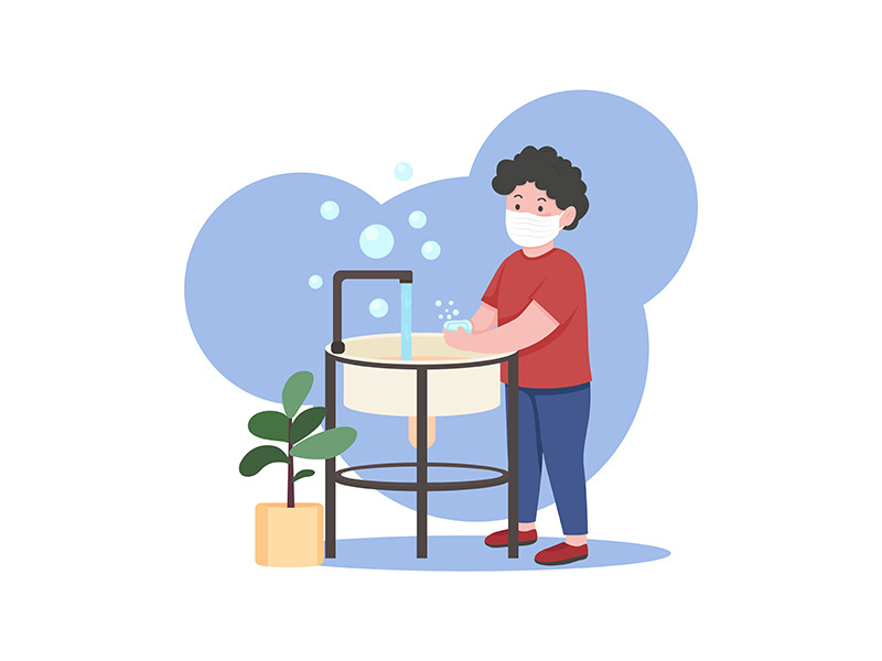 Child washes hands flat concept vector illustration