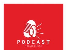 podcast logo with microphone and earphone audio, radio waves. for studio, talk show, chat, information sharing, interview, multimedia and web.
