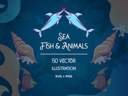 Underwater fish and animals vector illustration cartoon.