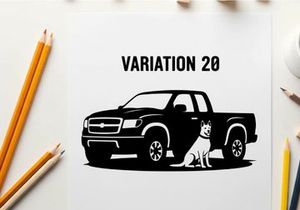 Silhouette of a pickup truck with a dog silhouette