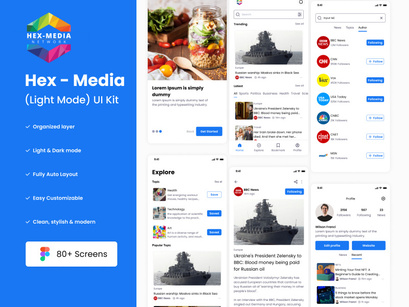 Creative Hex-Media News App UI Kit