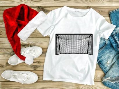 Soccer goal net illustration with black outline and white background