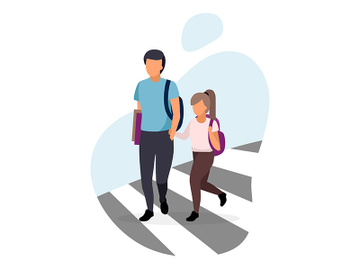 Schoolchildren crossing the road flat vector illustration preview picture