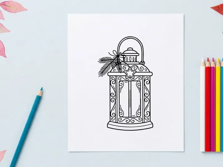 Elegant white Christmas lantern with ornate design and festive pinecone decoration for holiday decor