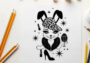 Silhouette of a stylish rabbit in a hat and high heels silhouette