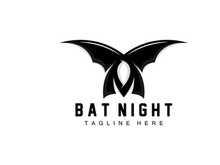 Bat Logo, Hanging Bat Animal Vector, Hallowen Night Animal Icon Design