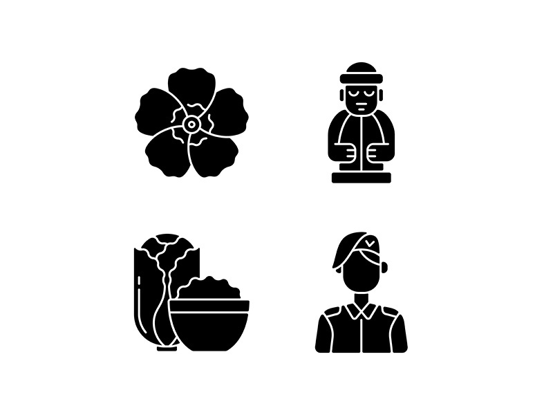 Korean nationals symbols black glyph icons set on white space