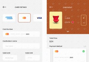 Card details and Checkout screens for Furniture app