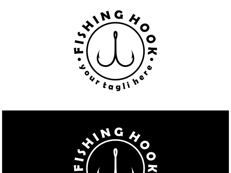 fishing hook logo design, fishing bait, fishing shop, tournament, angler, fishing community