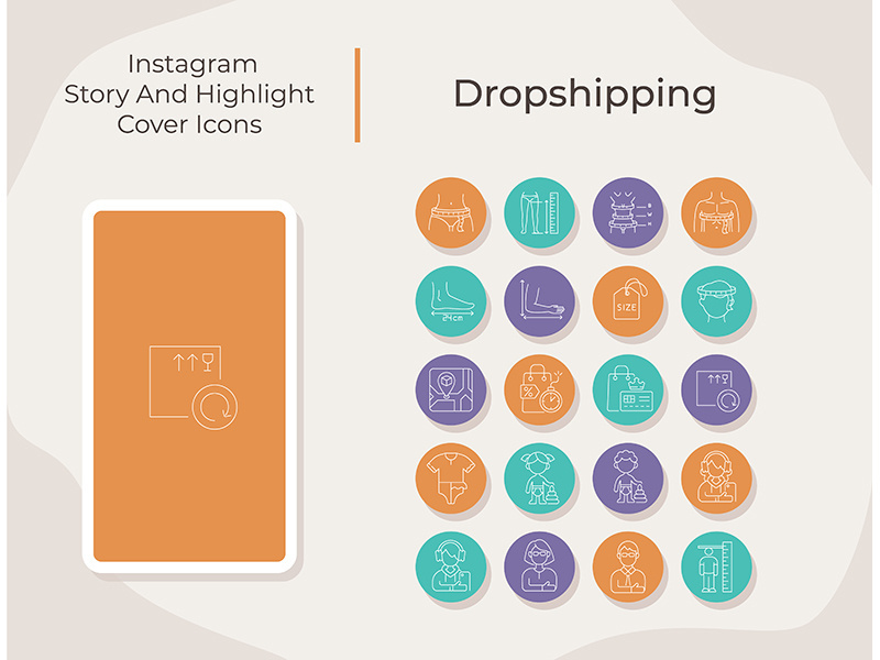 Dropshipping social media story and highlight cover icons set
