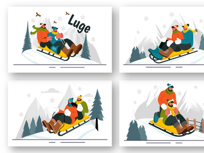 9 Winter Luge Sledding Illustration