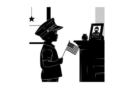 Patriotic child holding american flag in silhouette