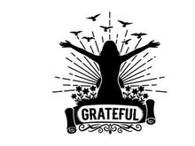 Silhouette of a woman expressing gratitude with birds and flowers