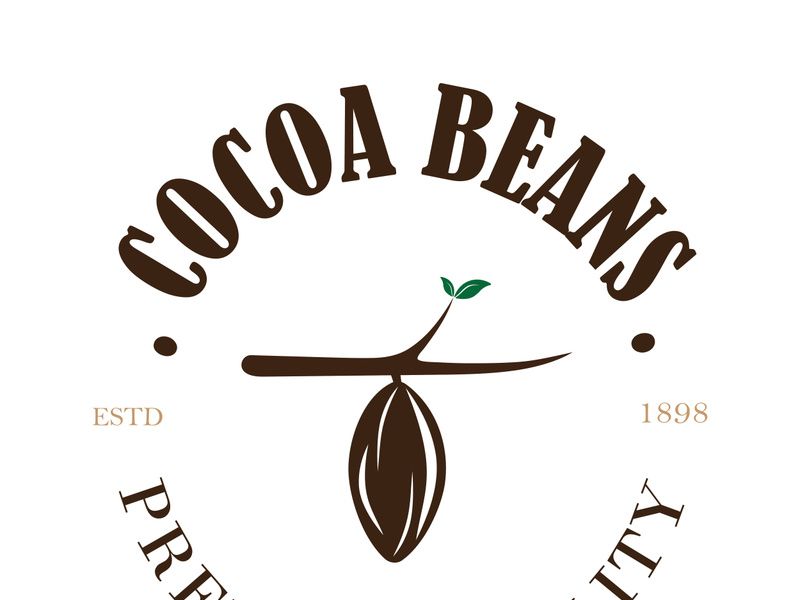 cocoa logo,cocoa bean,cocoa tree,cocoa branches and leaves,chocolate mix on white background,vintage,modern,simple,minimalist icon illustration template design vector