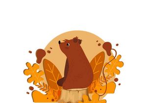 Set of different animals with autumn season background.