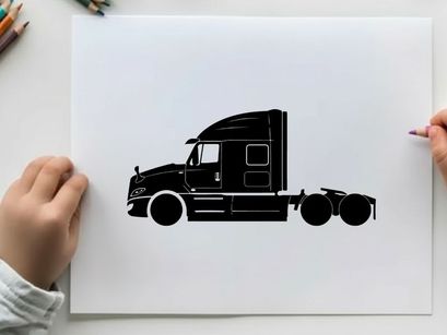 Silhouette of a semi truck without trailer on white background