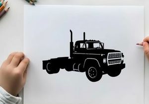 Silhouette of a large black truck with a flatbed and exhaust pipes silhouette