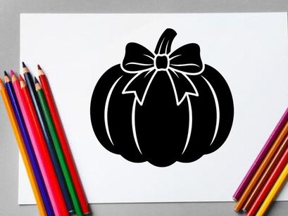 Silhouette of a Halloween Pumpkin with Bow for Fall Decor