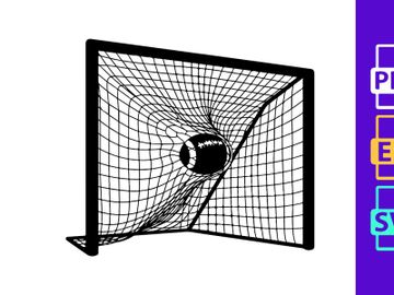 Soccer ball flying into goal net on white background preview picture