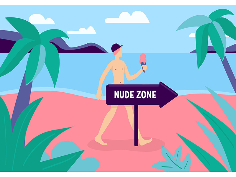 Nudist zone flat color vector illustration