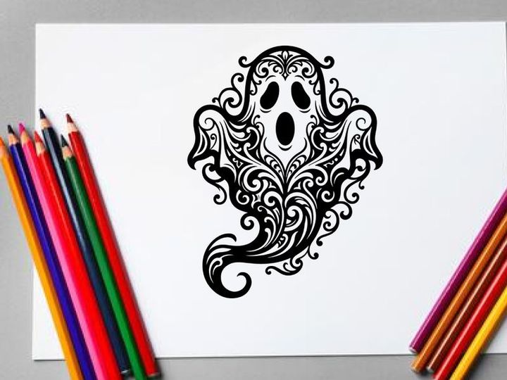 Intricate black and white sugar skull tattoo design for Halloween or Day of the Dead