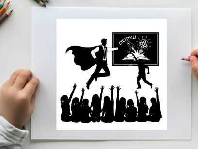 Silhouette of a superhero saving a man with a sign