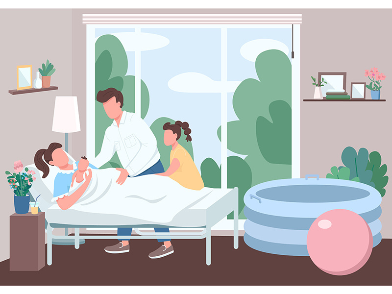 Family support for childbirth flat color vector illustration