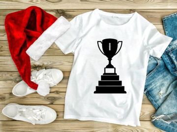 A black silhouette of a football trophy on a three tiered pedestal preview picture